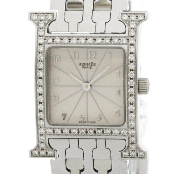 HERMES H Watch Diamond Steel Quartz Ladies Watch HH1.230 Polished - Picture 1 of 8